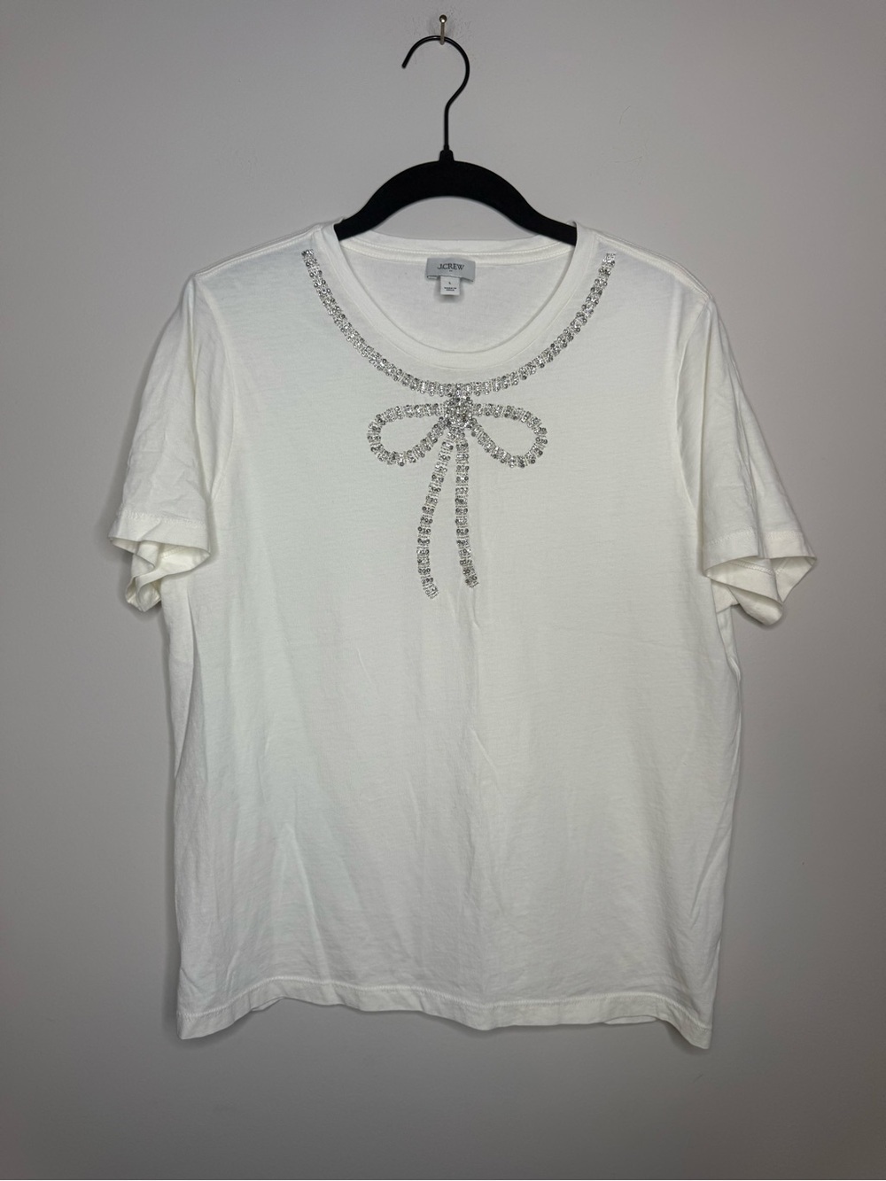J. Crew Embellished Bow-Accent Short Sleeve Top in White - Picture 2 of 6